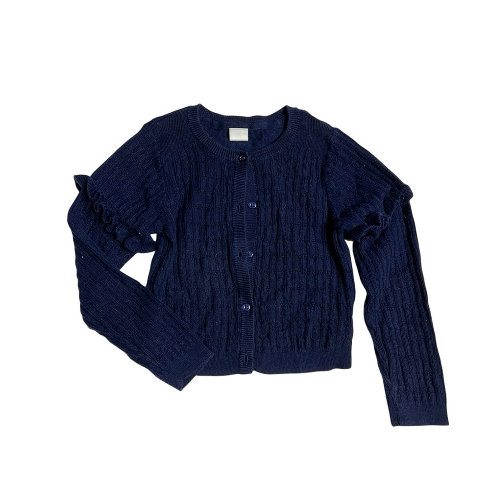 GAP‎ Navy Kids cable knit academia Sweater with Ruffle Detail